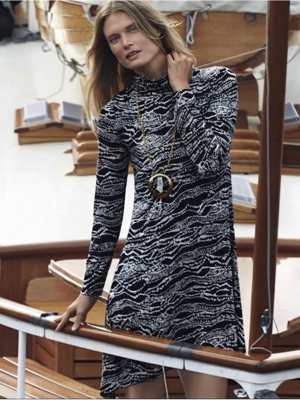 Anthropologie Maeve black patterned long sleeve turtleneck dress